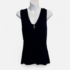 Belldini Sleeveless Black V-Neck Women's Top w/ Rhinestone Accent, Sz Small